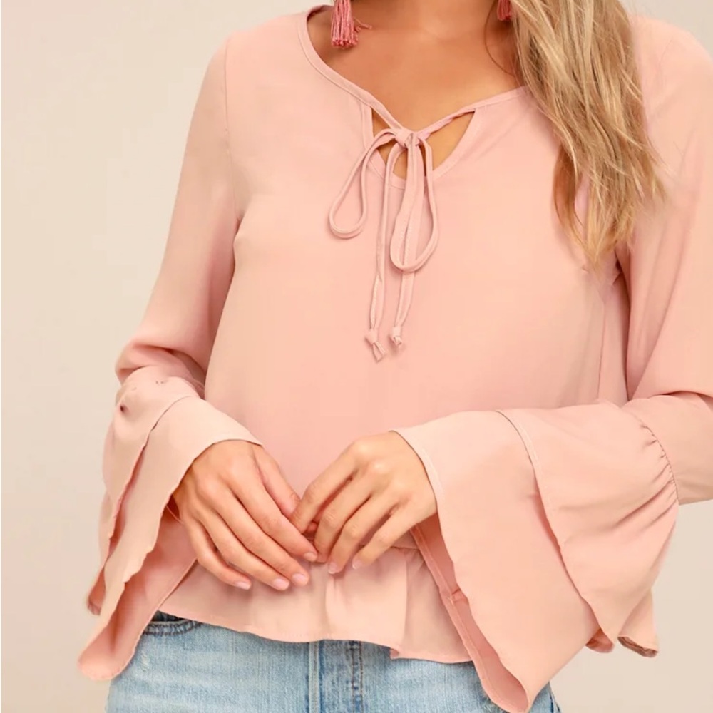 Lulus Sidewalk Catwalk Blush Pink Long Sleeve Blouse Size S | Feminine, Workwear